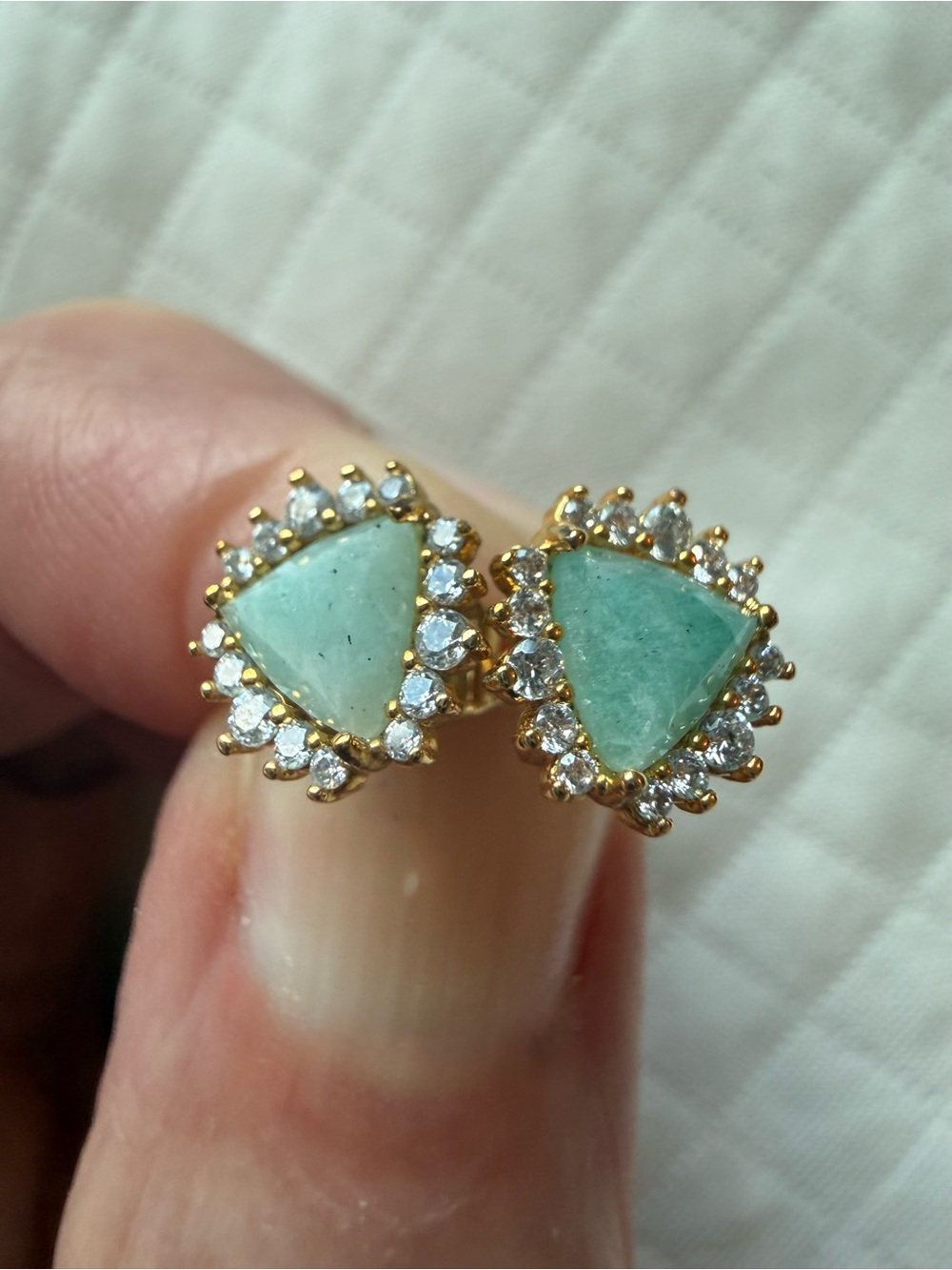 Anthropologie Gold-Tone Triangle Mint Green Halo Stud Earrings